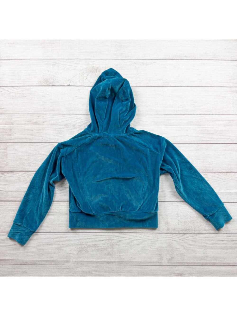 90 Degree Girls Rib Velour Castle Jacket Hooded Full Zip Blue Teal S 7-8 - Picture 3 of 3